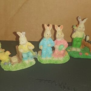 Easter Bunny Figurine Set - Pastel Blue, Pink, Yellow